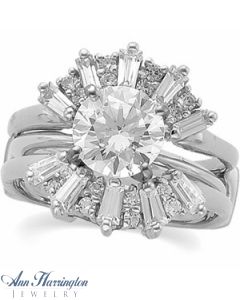 14k White, Yellow, Rose Gold or Platinum 1 ct tw Baguette and Round Diamond Starburst Ring Guard