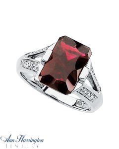 14k White Gold 12x10 Genuine Brazilian Garnet and 1/10 ct tw Diamond Ring