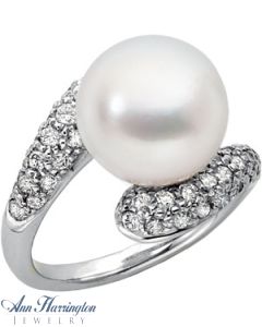 14k 18k Palladium White Gold 1 ct tw Diamond and 12 mm South Sea Cultured Pearl Ring