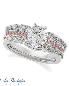 14k White Gold 1/4 ct tw Diamond and Pink Sapphire Antique Style Ring Enhancer