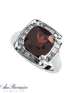 14k White Gold 10 mm Genuine Rhodolite Garnet and 3/4 ct tw Diamond Ring