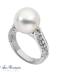 14k 18k Palladium White Gold and 1/2 ct tw Diamond 12 mm South Sea Cultured Pearl Ring