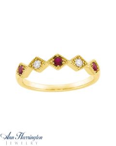 14k Yellow Gold 1/10 ct tw Diamond & Genuine Ruby Anniversary Band