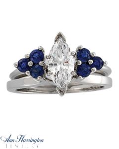 14k White Gold Genuine Blue Sapphire Cluster Ring Enhancer, F4990
