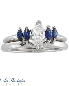 14k White Gold Genuine Marquise Blue Sapphire Ring Enhancer, F4993