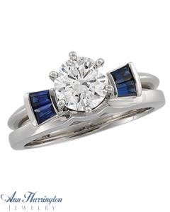 14k White Gold Genuine Baguette Blue Sapphire Ring Enhancer, F4995