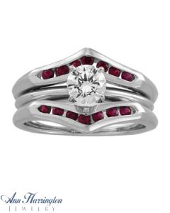 14k White or Yellow Gold Genuine Ruby Chevron Ring Guard, F5015