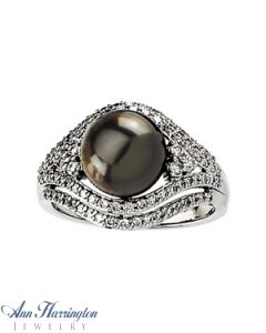 14k White Gold 5/8 ct tw Diamond and 9 mm Tahitian Pearl Ring