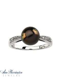 14k White Gold 1/10 ct tw Diamond and 8 mm Tahitian Pearl Ring
