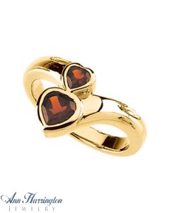 14k Yellow Gold 6 & 4 mm Heart Shape Genuine Mozambique Garnet  Ring