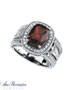 14k White Gold 10x8 mm Genuine Mozambique Garnet and 3/4 ct tw Diamond Antique Style Ring