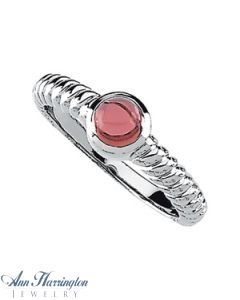 14k White Gold 5 mm Genuine Pink Tourmaline Bezel Ring