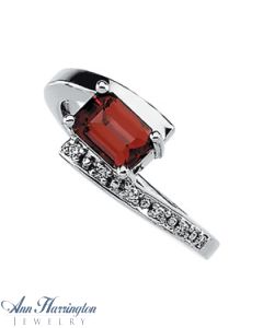 14k White Gold .06 ct tw Diamond and Emerald Cut 7x5 mm Genuine Pink Tourmaline Bypass Ring