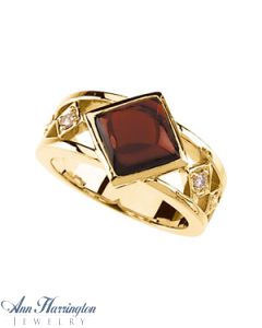 14k Yellow Gold 8 mm Genuine Mozambique Garnet and 1/10 ct tw Diamond Ring