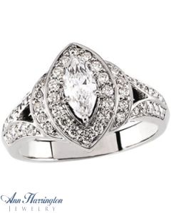 14k White Gold 1/2 ct tw Diamond Antique Style Engagement Ring, 8x4 mm Marquise Semi Setting, F5614