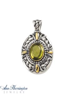 14k Yellow Gold & Sterling Silver 8x6 mm Oval Cut Genuine Peridot Vintage Style Pendant