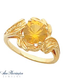 14k Yellow or White Gold 8 mm Round Leaf Design Ring Setting