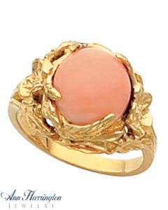 14k Yellow or White Gold 10 mm Cabochon Leaf Design Ring Setting
