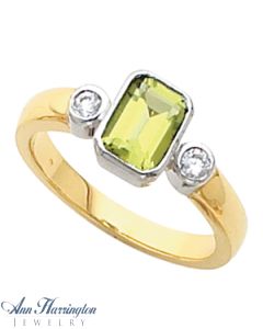 14k 2-Tone or White Gold 7x5 and 8x6 mm Emerald Bezel Set 3 Stone Ring Setting