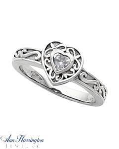 14k White or Yellow Gold 4x4 mm Heart Bezel Scroll Design Ring Setting