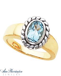 14k 2-Tone Gold 8x6, 9x7, 10x8 and 12x10 Oval Bezel Vintage Style Ring Setting
