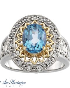 14k 2-Tone Gold 9x7 mm Oval Vintage Style Ring Setting