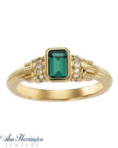 14k Yellow or White Gold 6x4 mm Emerald Vintage Style Bezel Set Ring Setting