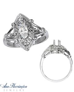 14k White Gold .02 ct tw Diamond Antique Style Engagement Ring, 8x4 mm Marquise Cut Semi Setting