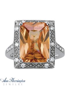 14k White Gold 1/8 ct tw Diamond Vintage Style Ring, 14x10 Emerald Cut Semi Setting, H3700ES