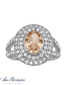 14k White or Yellow Gold 3/4 ct tw Diamond Antiques Style Double Halo Engagement Ring, 9x7 mm Oval Semi Setting