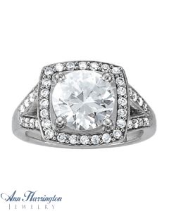 14k White Gold 1/3 ct tw Diamond Antique Style Engagement Ring, 9 mm Semi Setting