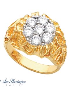 14k 2-Tone or White Gold Round Men's Cluster Nugget Ring Setting