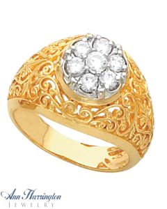 14k 2-Tone or White Gold Round Men's Filigree Cluster Ring Setting