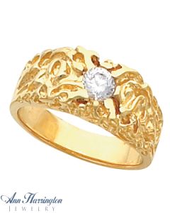 14k Yellow or White Gold Round Men's Solitaire Nugget Ring Setting, J108