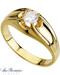 14k Yellow or White Gold 5.2 mm Round Men's Solitaire Ring Setting, J536