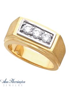 14k 2-Tone or White 4.1 mm Round 3 Stone Men's Solitaire Ring Setting