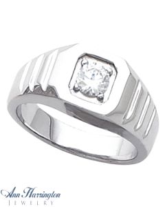 14k White or Yellow Gold 5.2 mm Round Men's Solitaire Ring Setting, J727