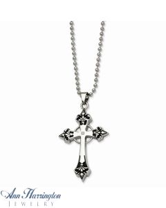 Stainless Steel Enamel and .01 ct tw Diamond Cross Pendant Necklace