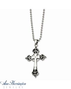 Stainless Steel Enamel and .01 ct tw Diamond Cross Pendant Necklace