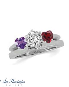 10k White or Yellow Gold 4 mm Amethyst and Garnet Hearts Bridal Ring Wrap