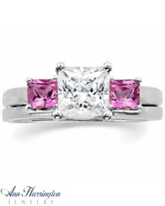 14k White or Yellow Gold 2.5x2.5, 3x3 and 3.5x3.5 mm Princess Cut Genuine Pink Sapphire Bridal Ring Wrap, A027
