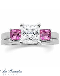 14k White or Yellow Gold 2.5x2.5, 3x3 and 3.5x3.5 mm Princess Cut Genuine Pink Sapphire Bridal Ring Wrap, A027
