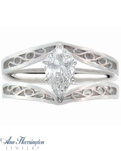 14k White, Yellow Gold or Platinum Filigree Scroll Design Ring Guard, A029