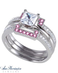 14k White, Yellow Gold or Platinum .14 ct tw Diamond and Genuine Pink Sapphire Antique Style Ring Guard, Ring Guards, Ring Enhancers, A030