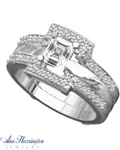 14k White, Yellow Gold or Platinum 1/3 ct tw Diamond Pave Antique Style Halo Ring Guard for Princess, Radiant, Cushion etc.