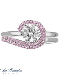 14k White, Yellow Gold or Platinum Genuine Pink Sapphire Antique Style Pave Halo Ring Wrap Enhancer, A043