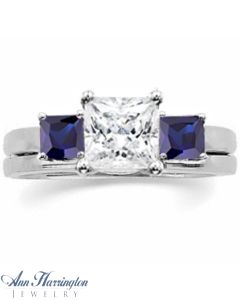 14k White or Yellow Gold 2.5x2.5, 3x3, 3.5x3.5 and 4x4 mm Princess Cut Genuine Blue Sapphire Bridal Ring Wrap, A059