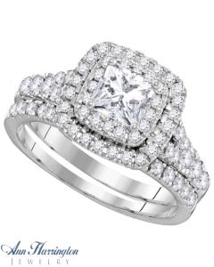 14k White or Yellow Gold Certified 1 1/2 ct tw Princess and Round Diamond Antique Style Halo Engagement and Wedding Ring Set, A06331