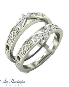 14k White Gold 1/5 ct tw White and Black Diamond Celtic Design Antique Style Ring Guard