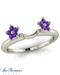 Sterling Silver, 10k or 14k White, Yellow or Rose Gold Flower Design Genuine Amethyst Bridal Ring Wrap Enhancer